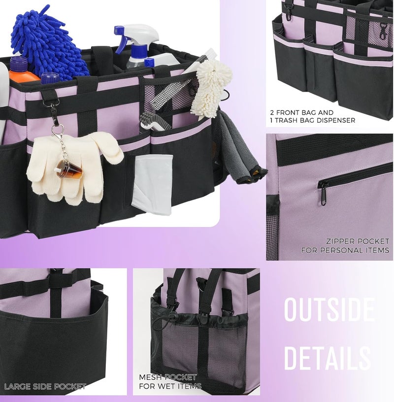 SCAVATA Wearable Cleaning Caddy, Cleaning Caddy Supplies Organizer with Handle & Shoulder Straps for Housekeepers, Under Sink & Car Cleaning Tool Organizers Bag with 4 Foldable Divider (Lilac) - Image 3